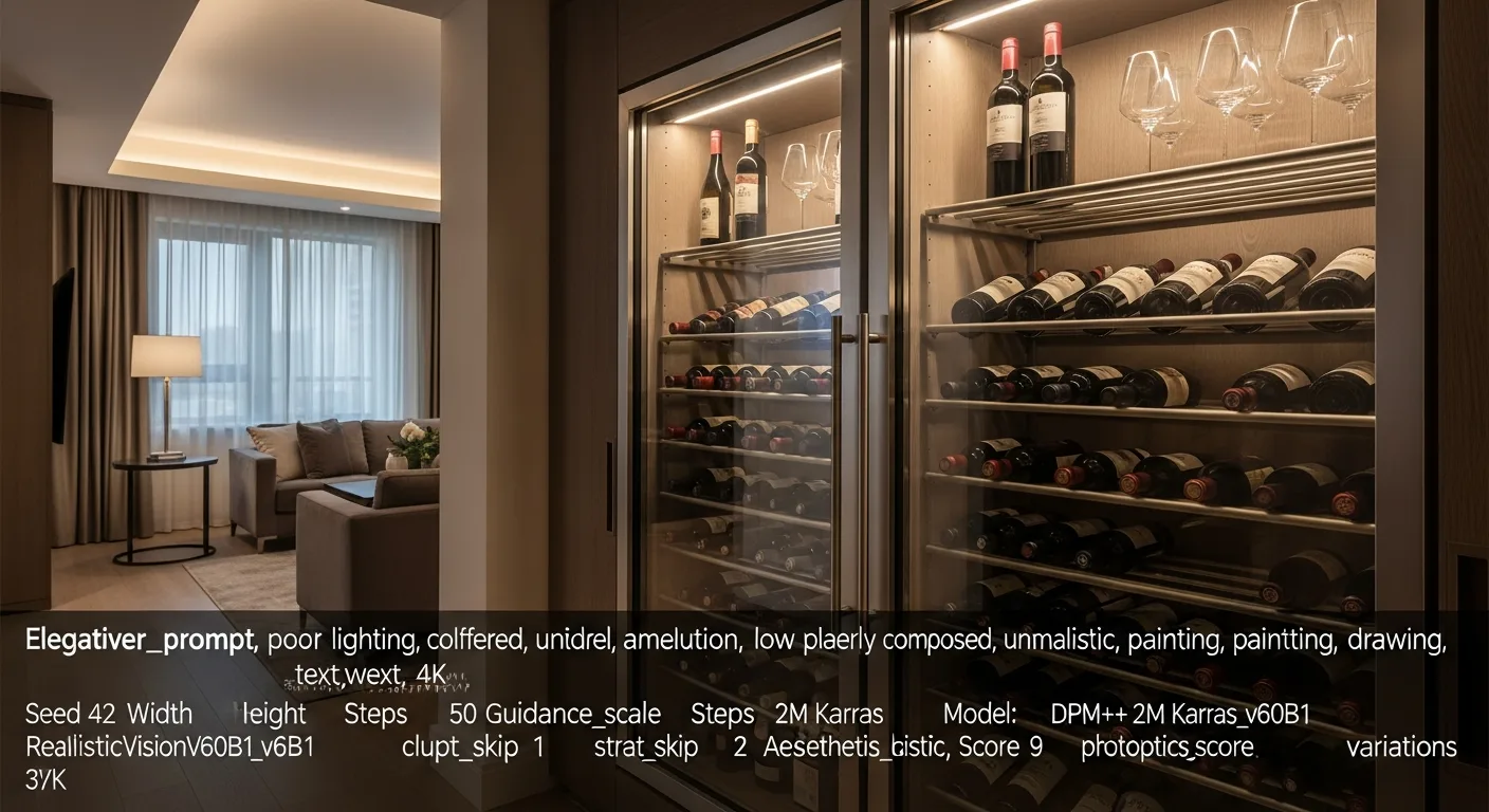 Cave à vin électrique moderne remplie de bouteilles dans un appartement