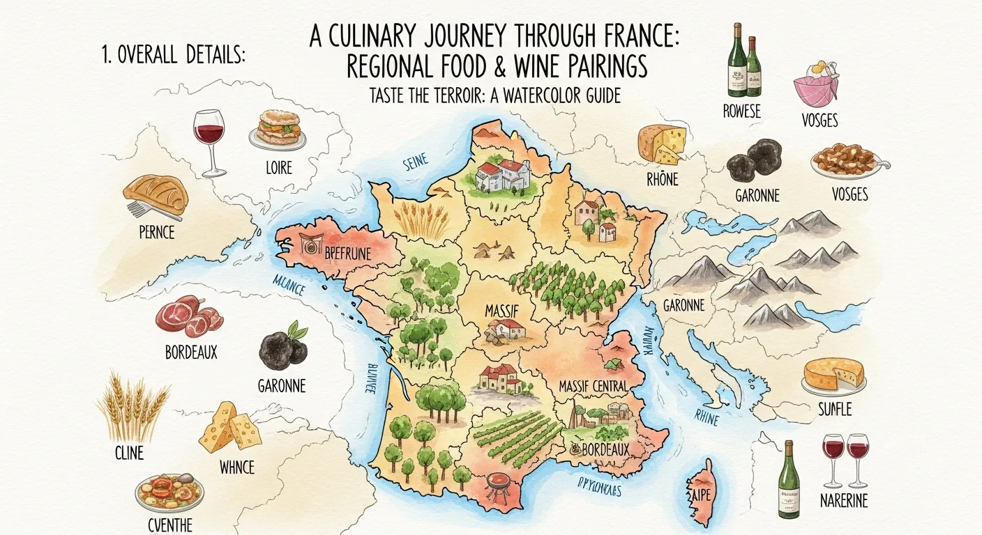 Carte de France des accords régionaux plat et vin