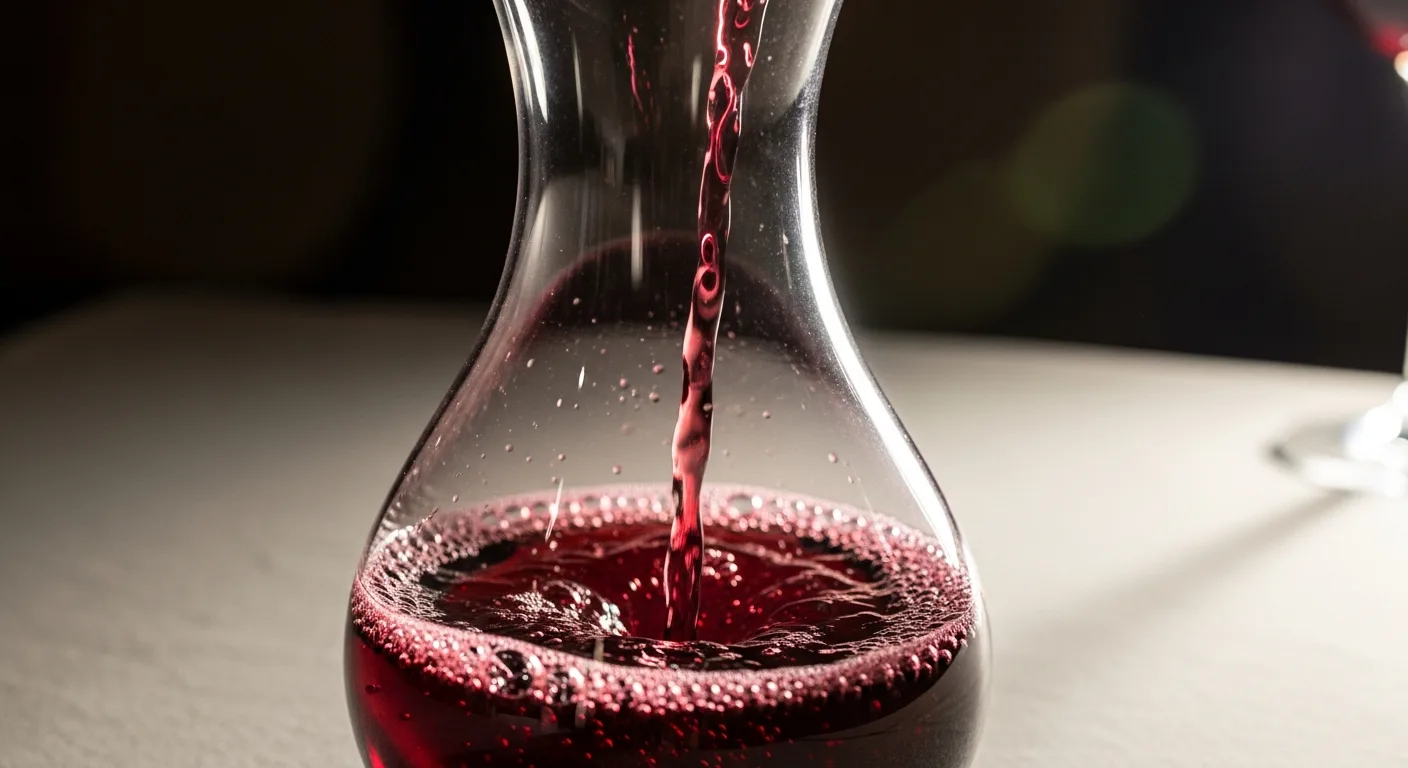 Carafe à vin en cristal avec un rouge jeune en cours d'aération