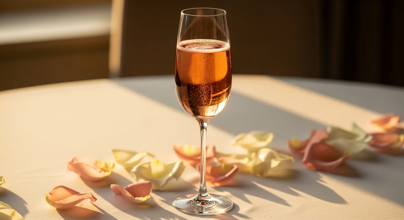 Flûte de Champagne rosé avec bulles fines dans un cadre élégant