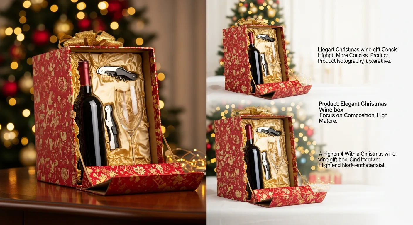 Coffret cadeau vin de Noël avec bouteille et accessoires
