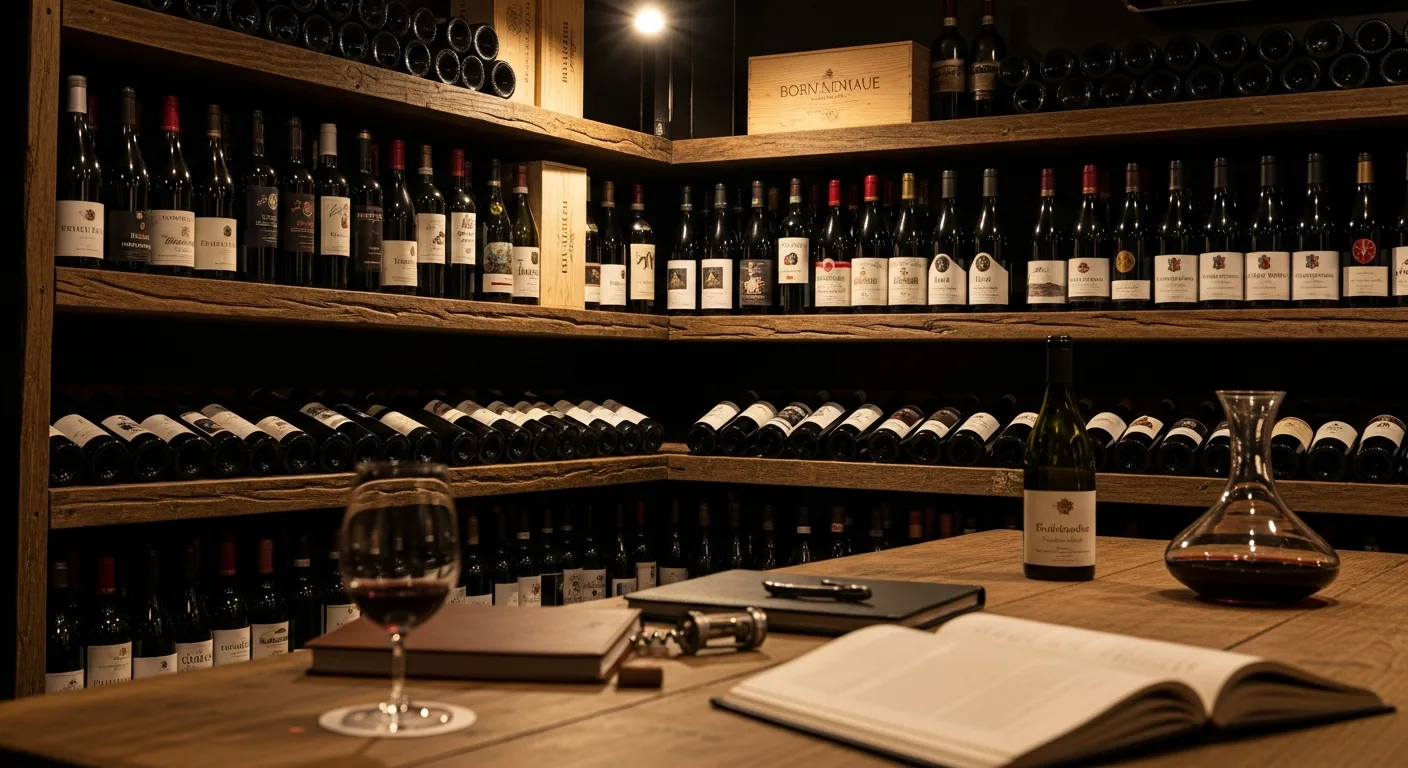 Intérieur d'une cave indépendante française avec bouteilles sélectionnées par un caviste expert