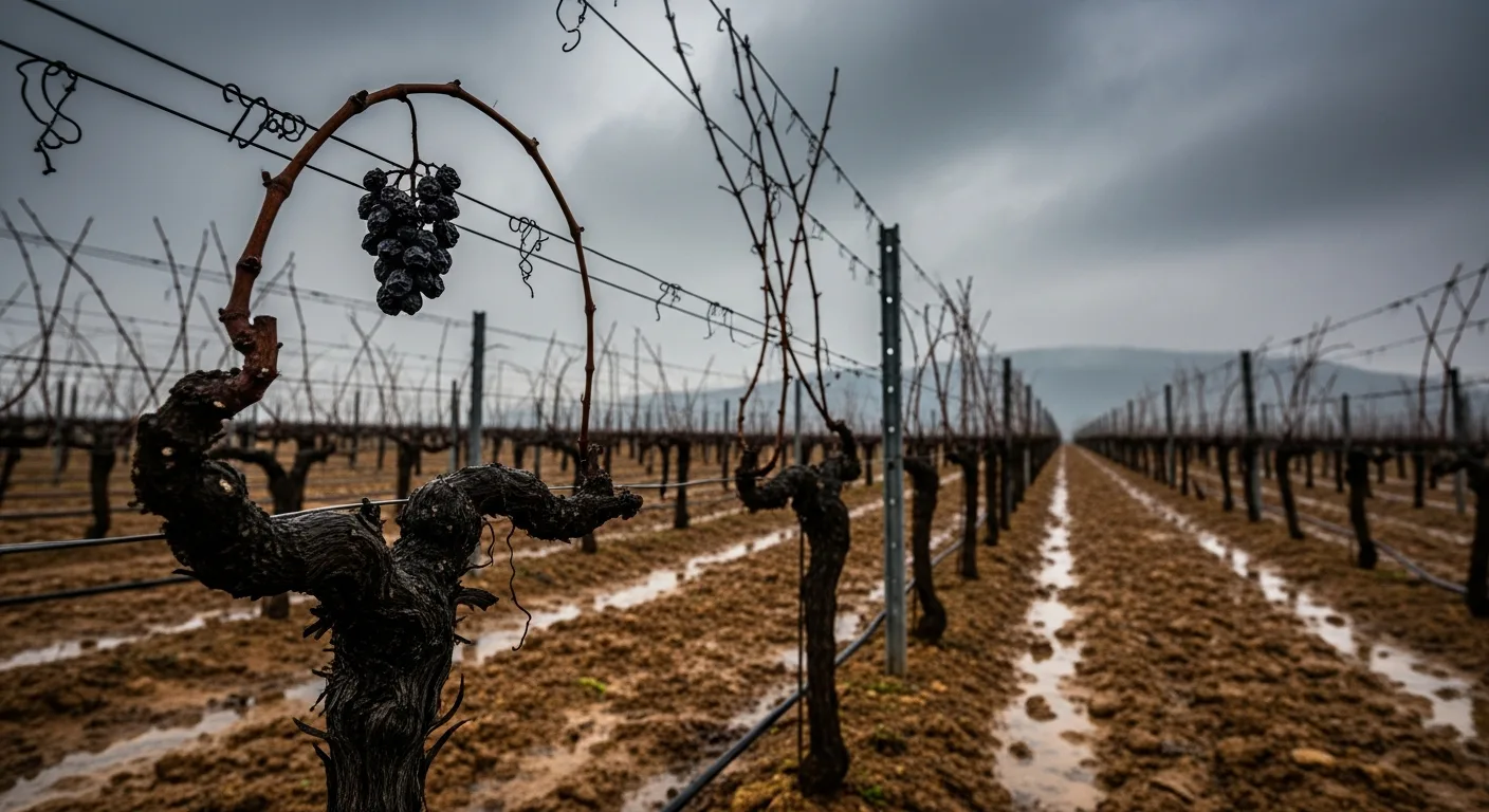 Vignes en automne 2024 sous un ciel gris après les vendanges
