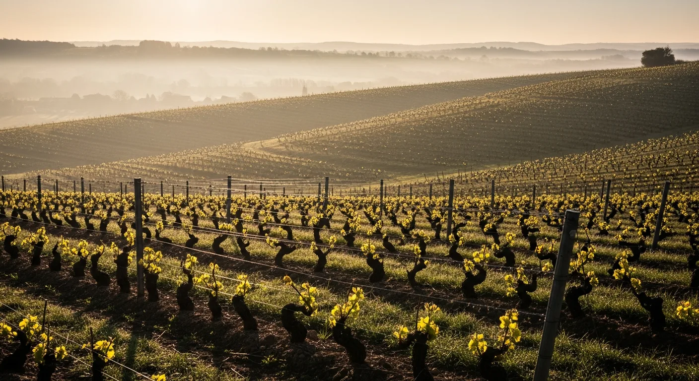 Vignes en bourgeons au printemps 2026 dans les coteaux bourguignons