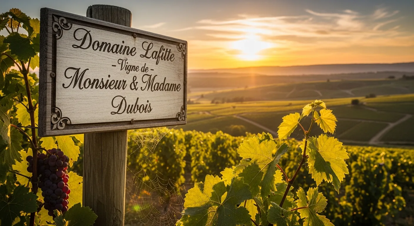 Panneau de parrainage de vignes dans un vignoble français