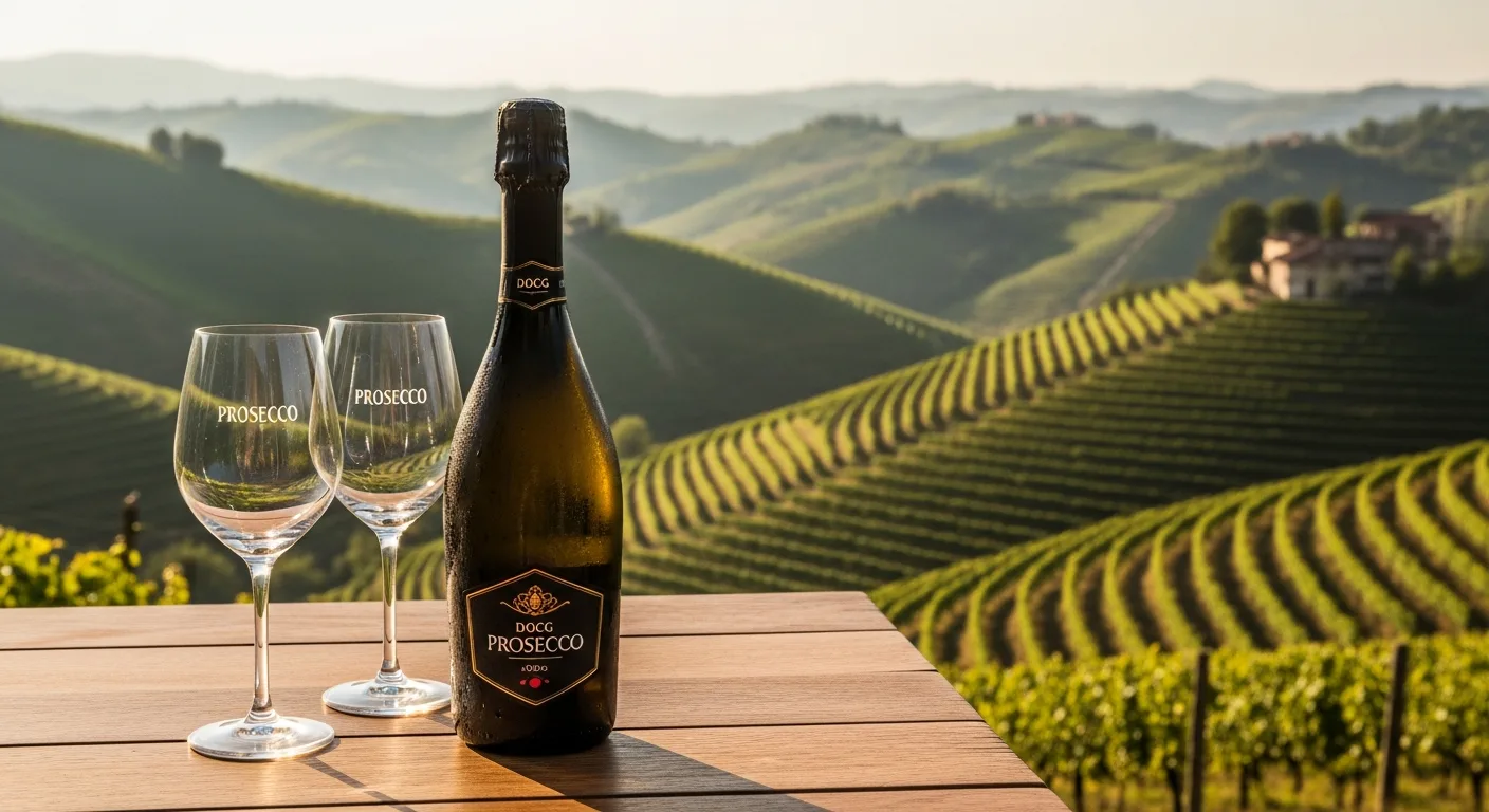 Bouteille de Prosecco DOCG Valdobbiadene dans les collines vénitiennes
