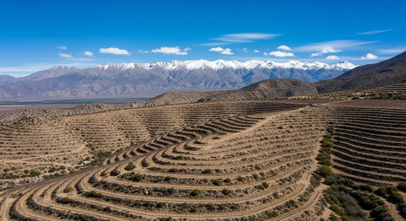 Vignoble d'altitude en Argentine avec la cordillère des Andes