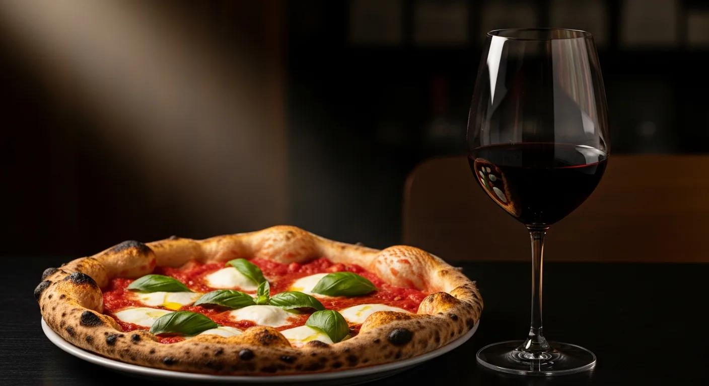 Pizza margherita napolitaine avec un verre de Chianti Classico