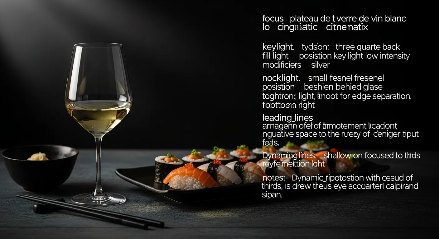 Plateau de sushis japonais avec un verre de vin blanc sec