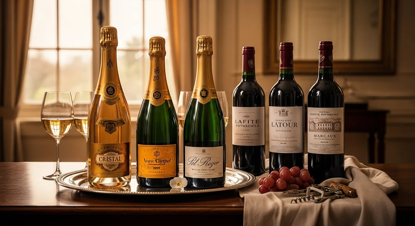 Bouteilles de champagne et grands crus bordelais offertes lors d'un mariage