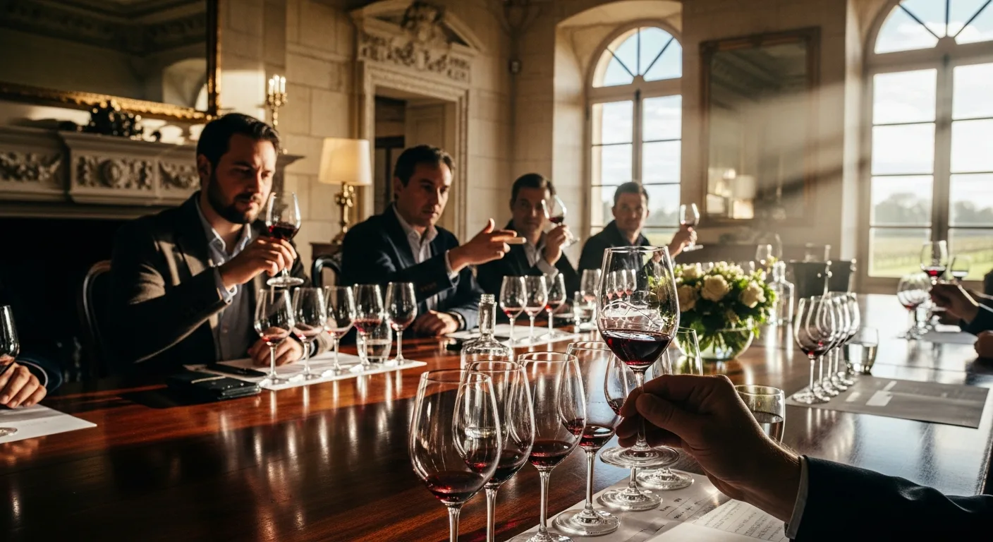 Dégustation de vin en primeur dans un château bordelais au printemps