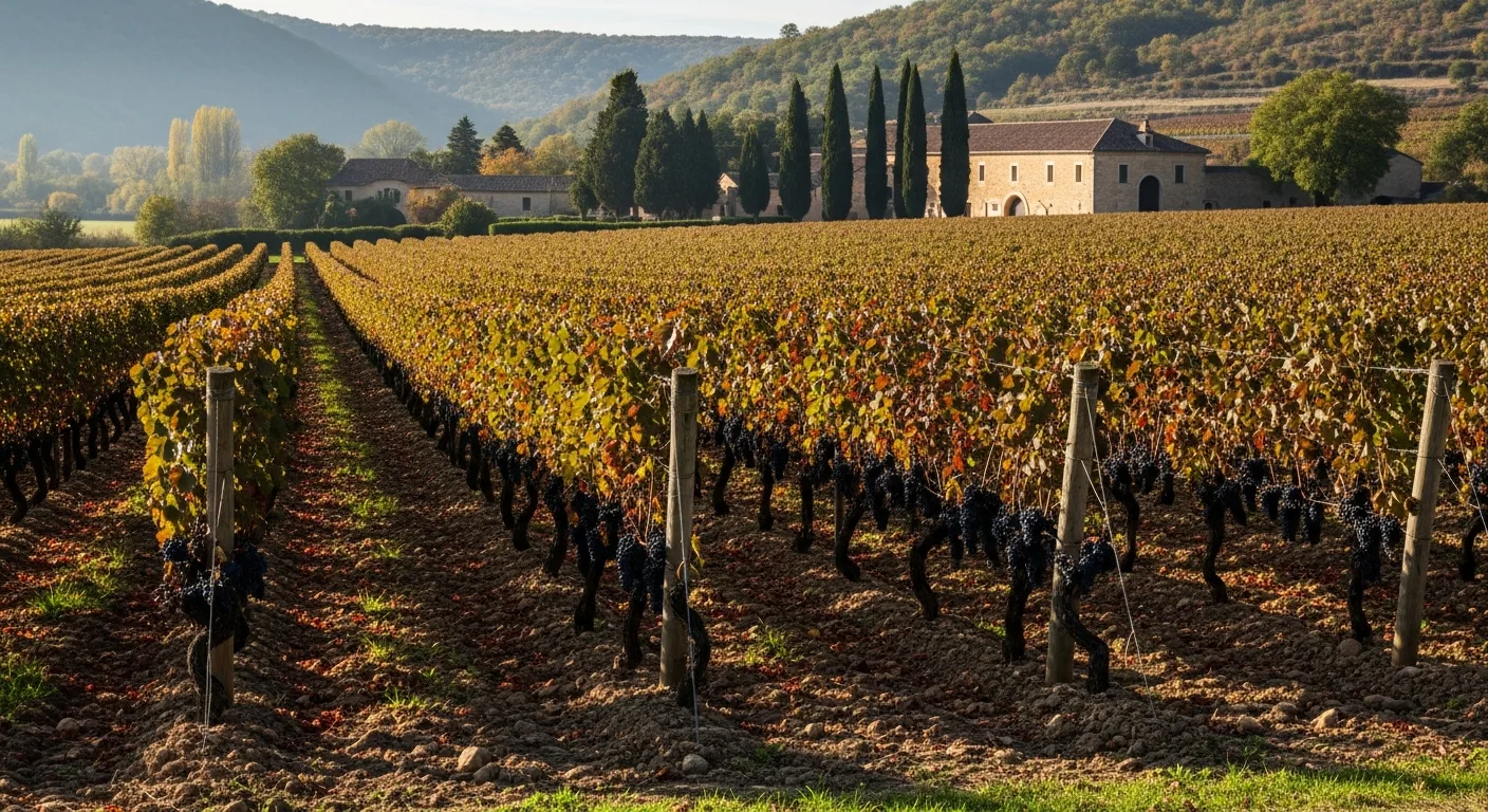 Vigne de Malbec à Cahors avec le Lot en arrière-plan